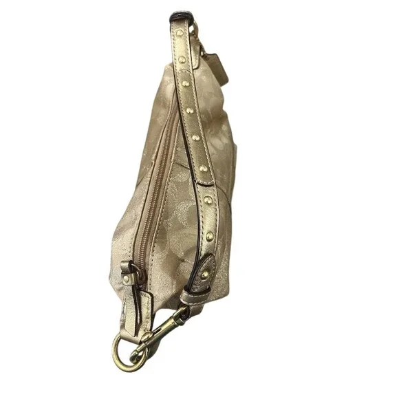 Coach Signature C Small Shoulder Bag Purse Gold Metallic Studded Strap - Picture 4 of 13
